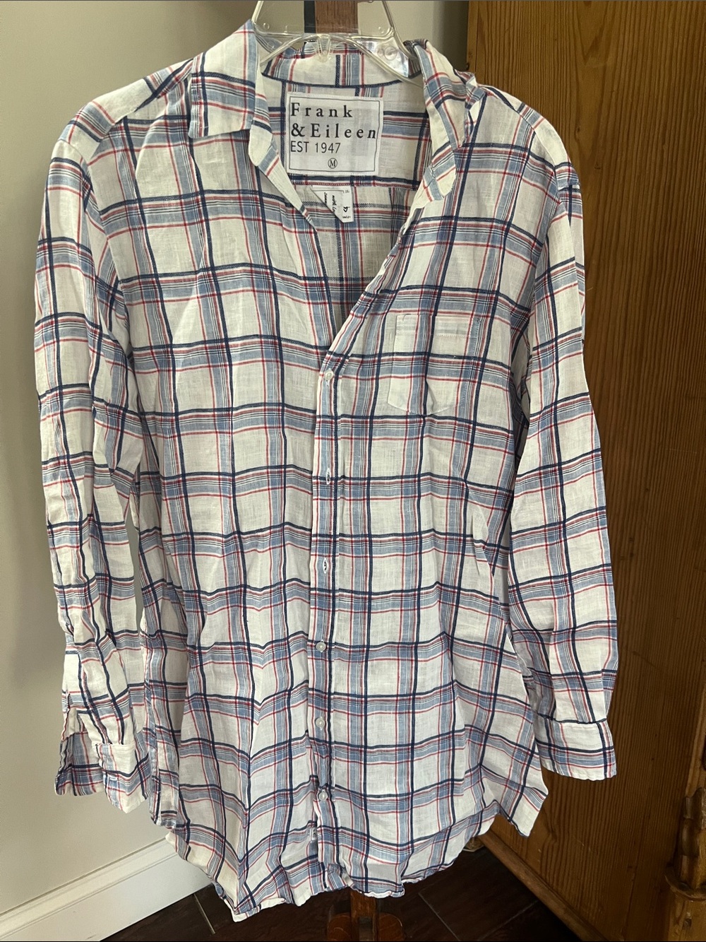 Frank & Eileen White Plaid Shirt dress with Navy and Red Checks M